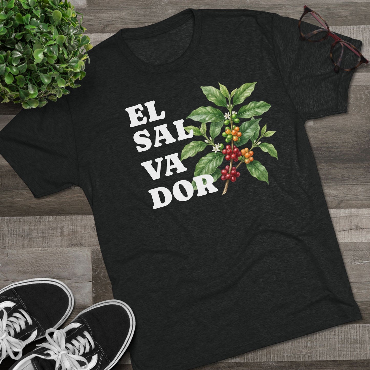 El Salvador Coffee Plant Tee — Watercolor Coffee Cherry Graphic T-Shirt